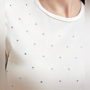 Rhinestone stretch T shirt cotton beaded top embellished bling S M 4 womens teen